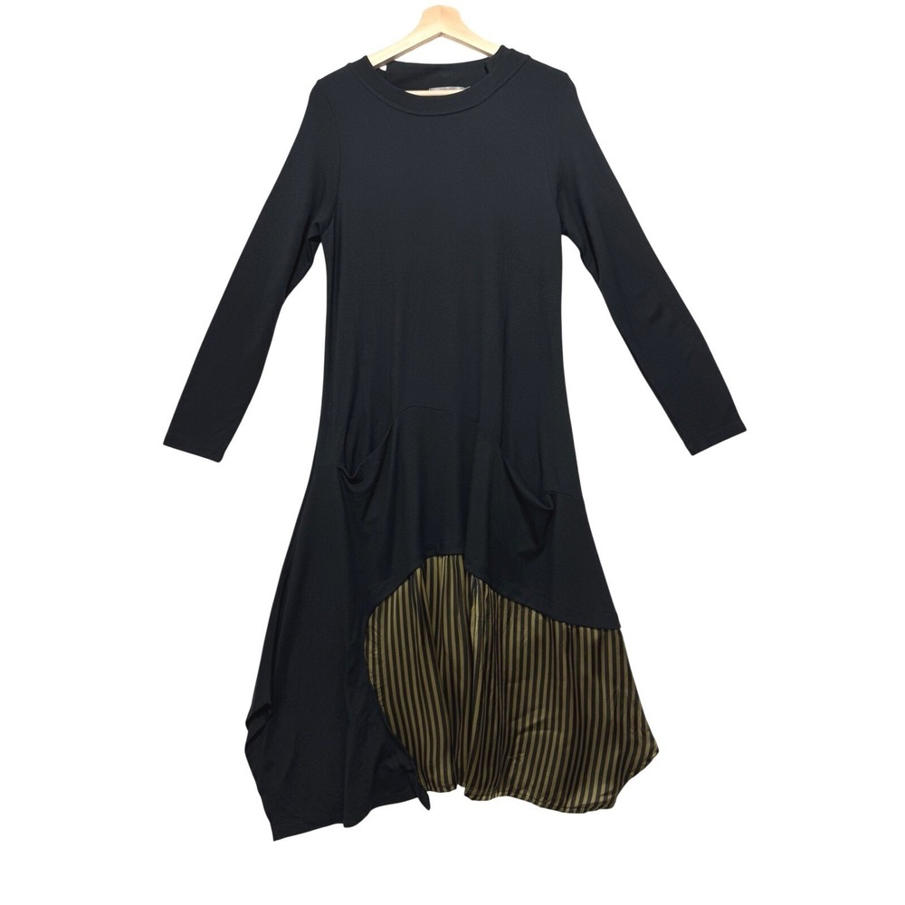 Alembika Womens Dress Size 2 Lagenlook Avant Garde Asymmetric Gold Stripe Boho